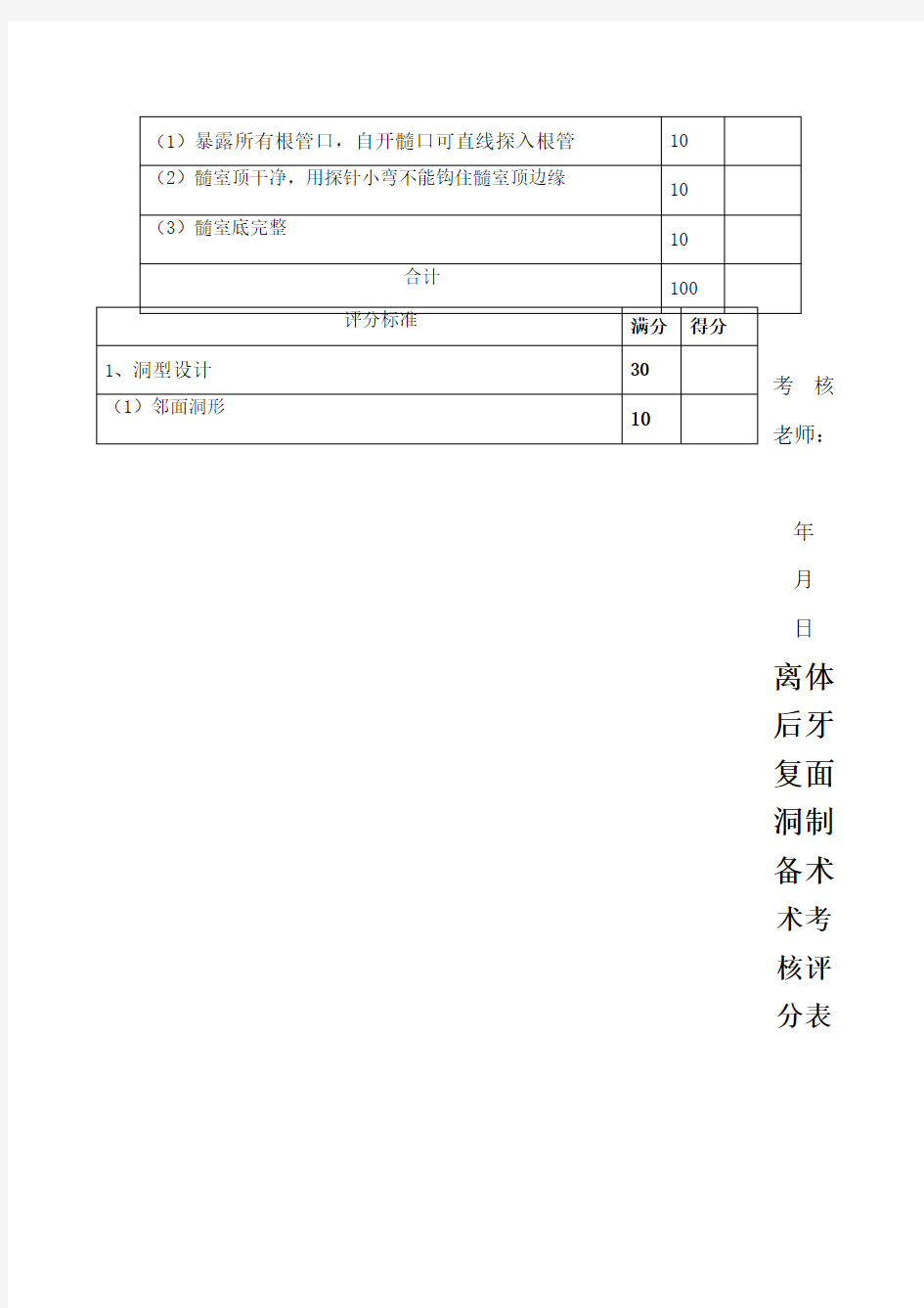 口腔技能操作评分表