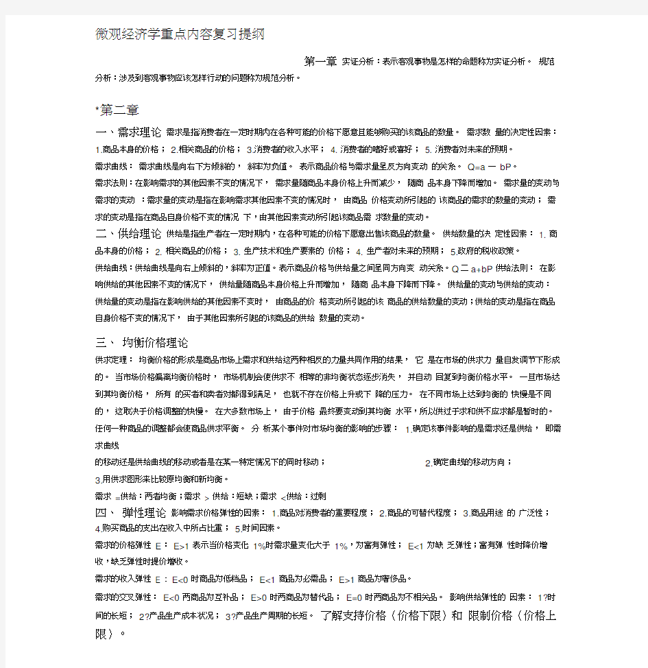 微观经济学重点内容复习提纲