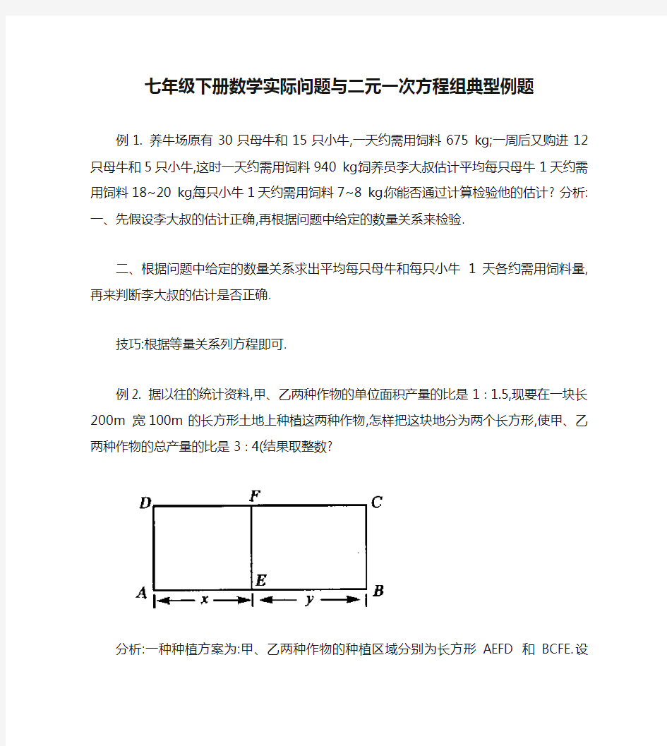 七年级下册数学实际问题与二元一次方程组典型例题