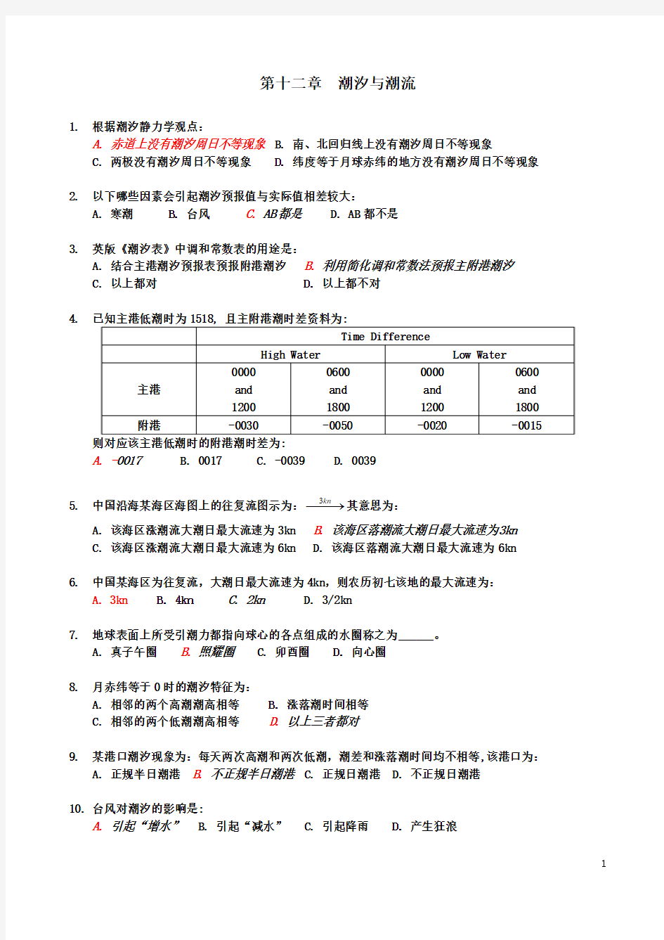 第十二章：潮汐与潮流分解