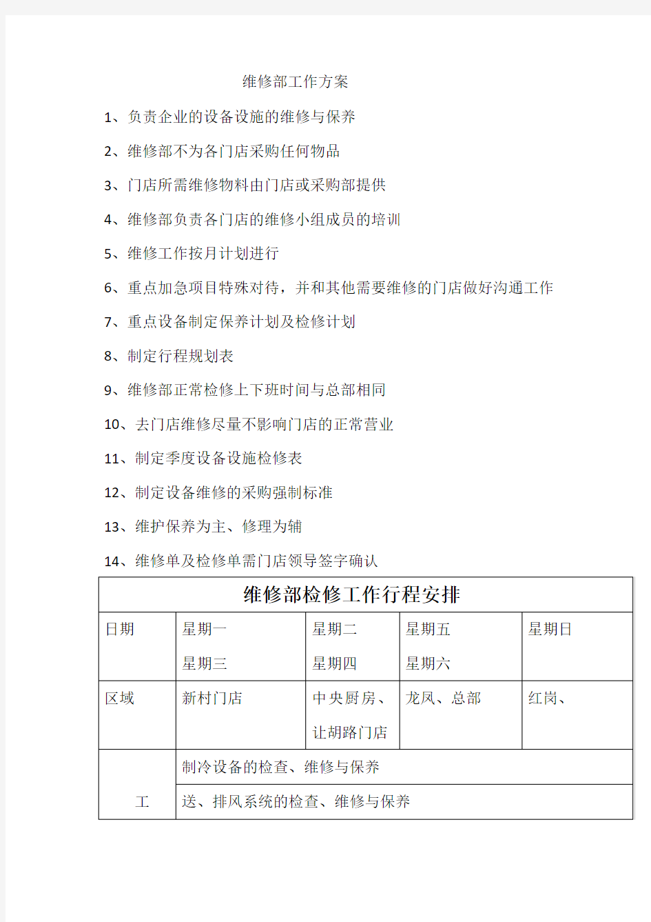 2018年维修部工作计划