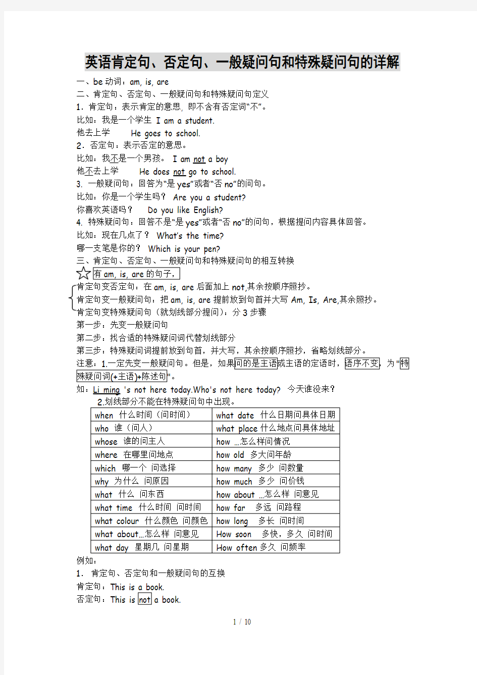 小学英语一般疑问句和特殊疑问句(附测验题)