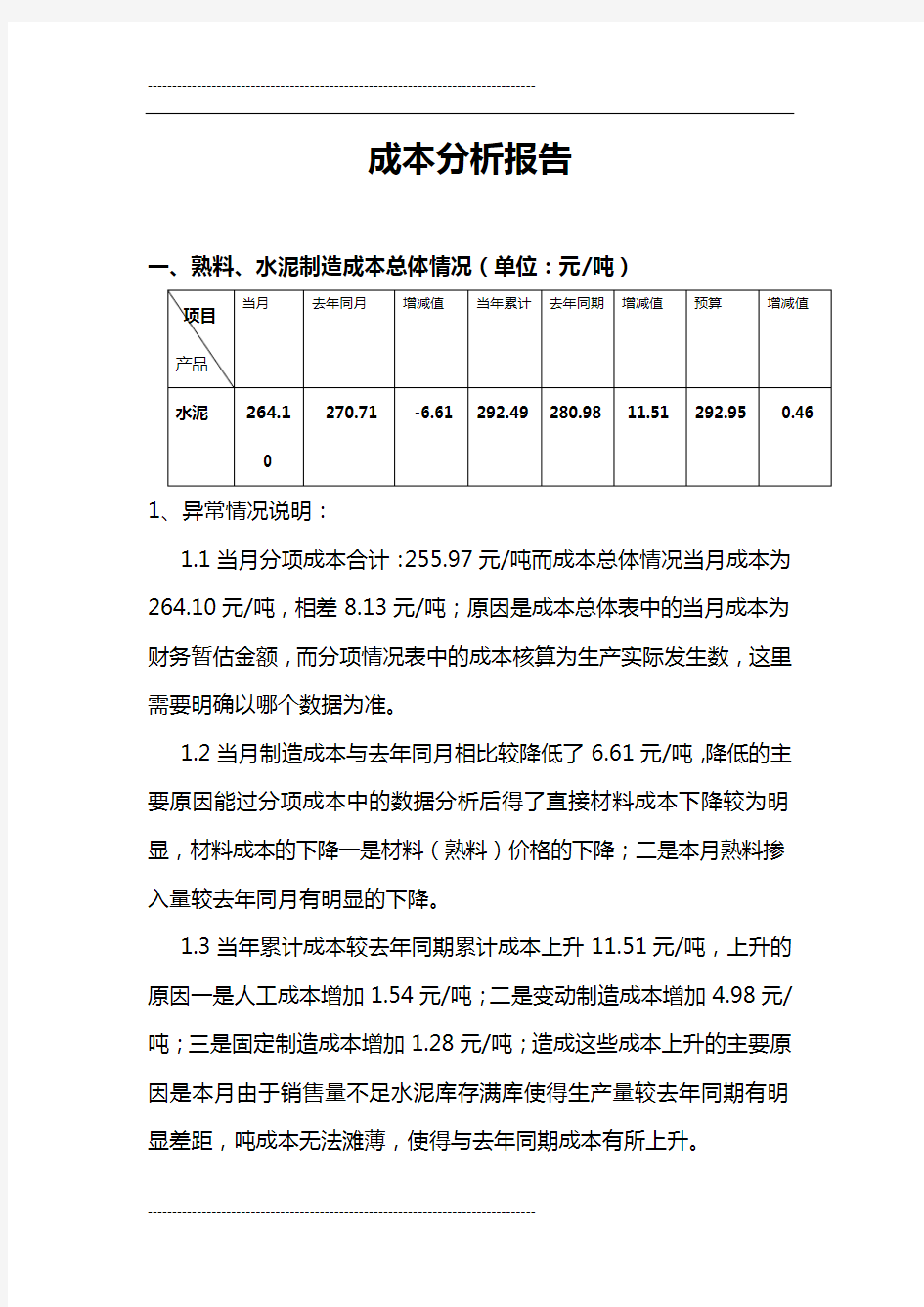 成本分析报告