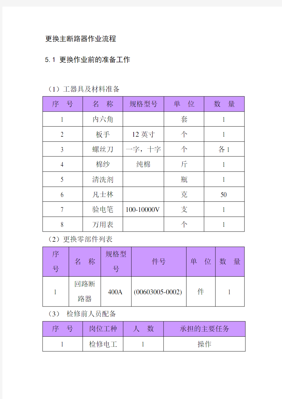 更换主断路器作业流程