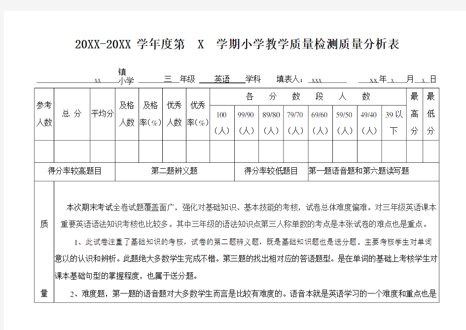 三年级英语质量检测分析