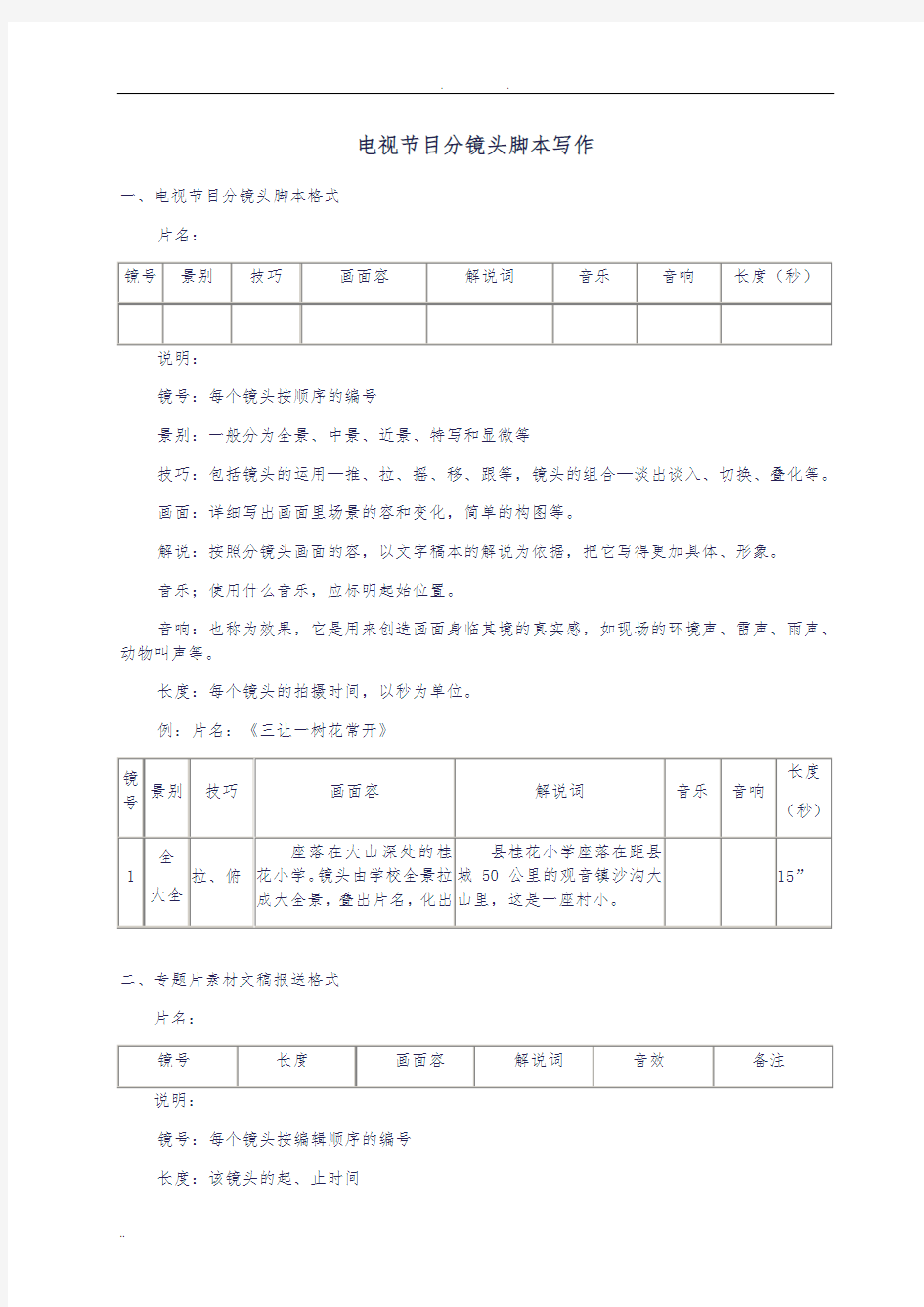 电视节目分镜头脚本写作