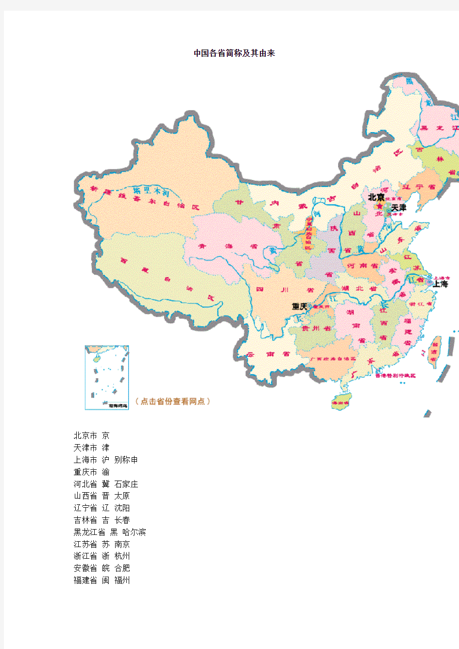 中国省级行政区划名称