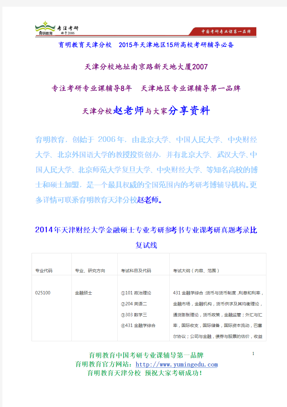 2014年天津财经大学金融硕士专业考研参考书专业课考研真题考录比复试线