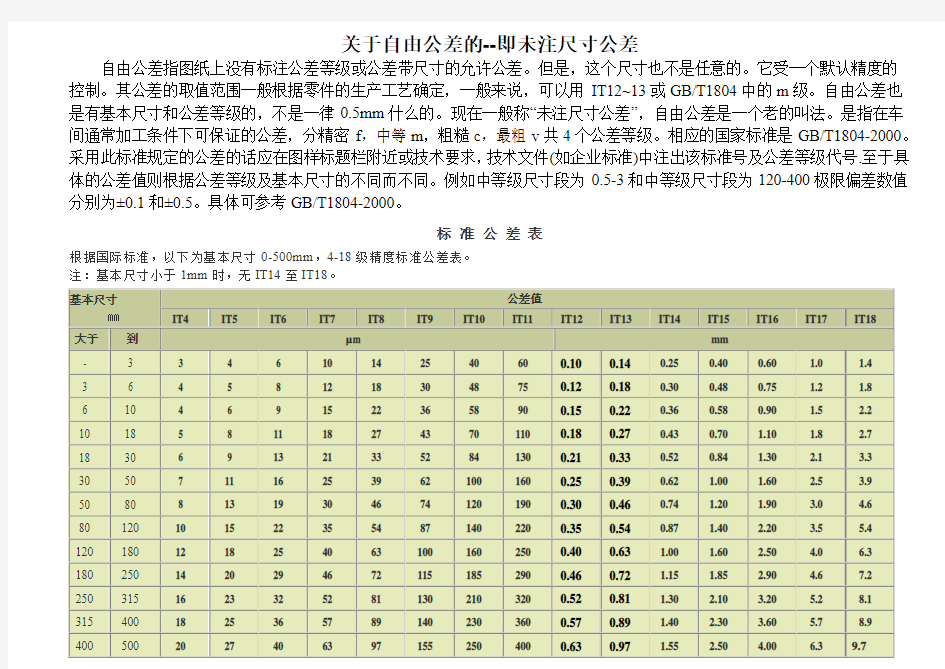 未注标准公差表