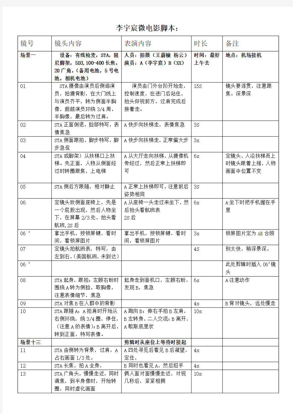 校园爱情微电影剧本空镜