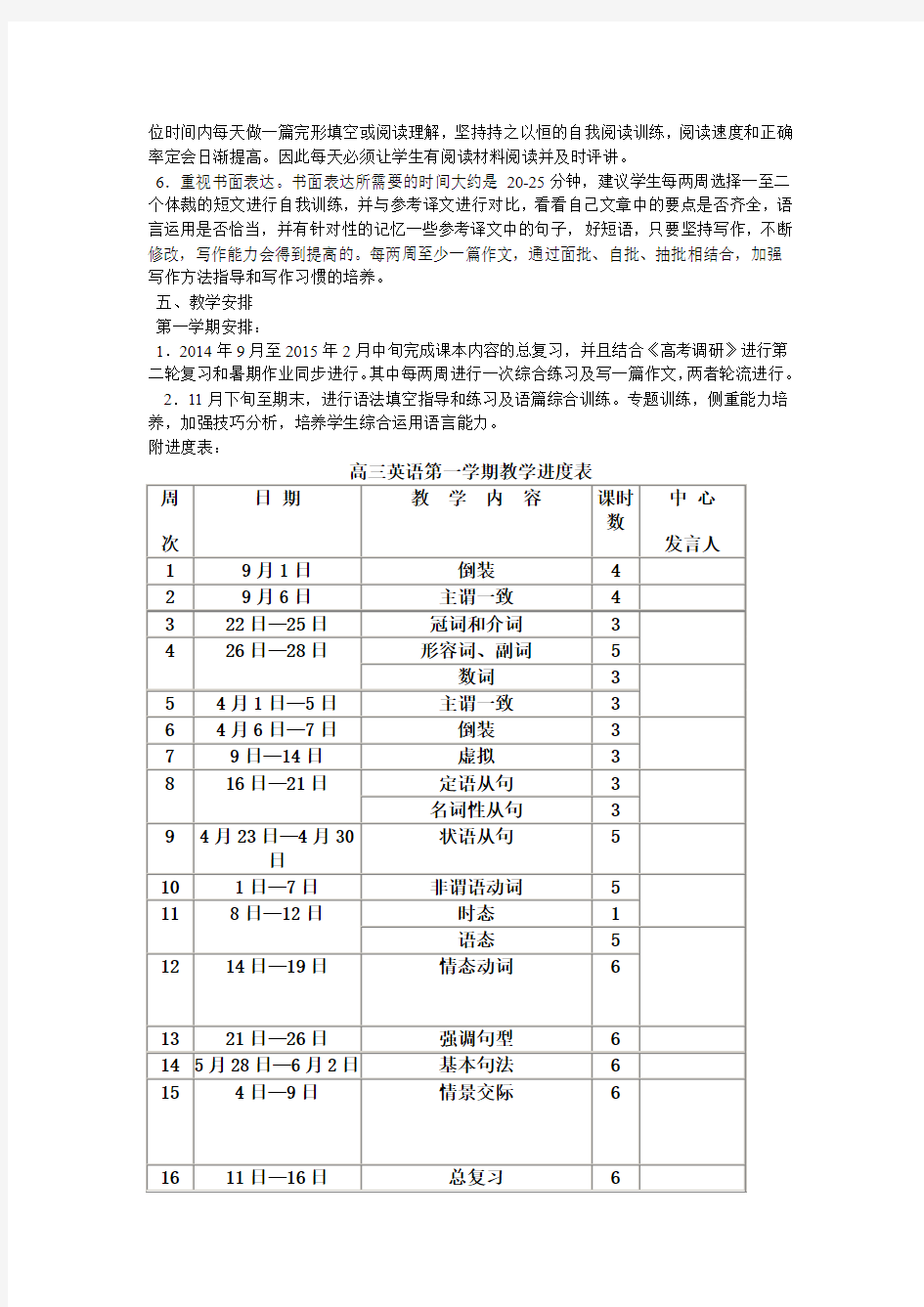 2014年9月高三英语总复习计划