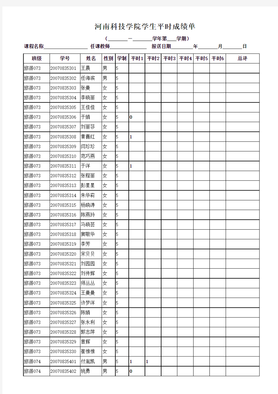 河南科技学院2007级学生全部名单