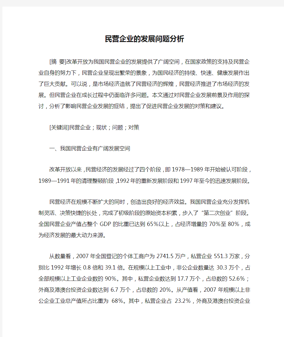 民营企业的发展问题分析