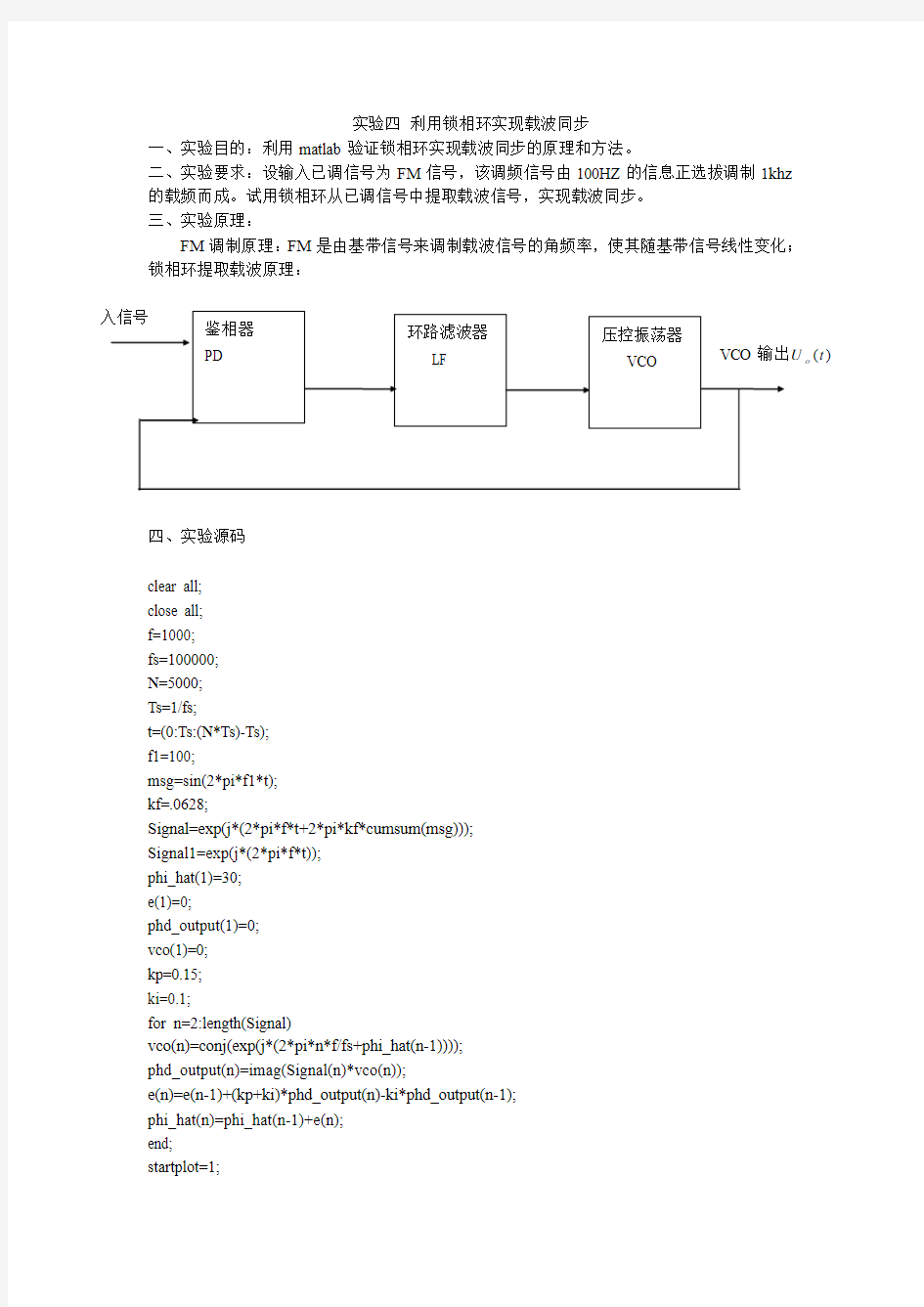 实验四 利用锁相环实现载波同步