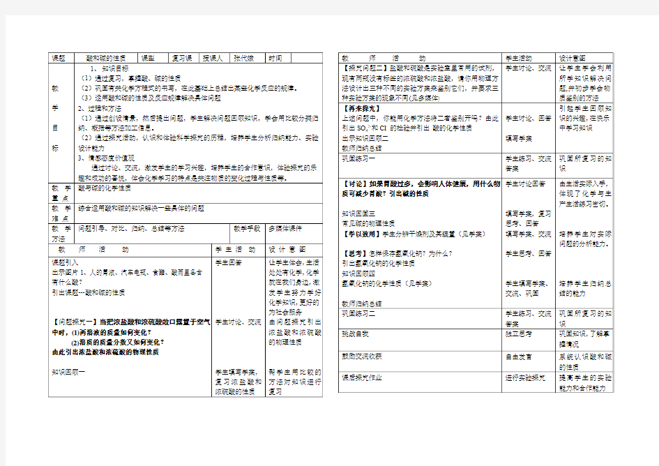 酸和碱的性质教案