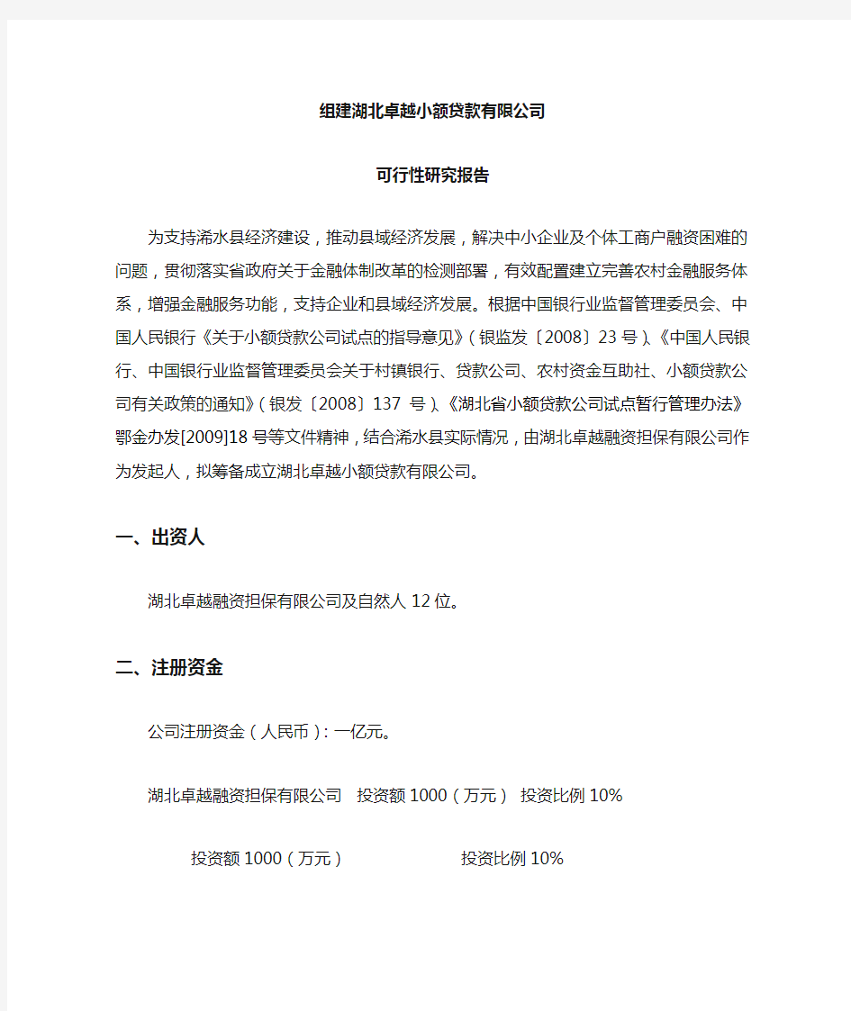 小额贷款公司可行性研究报告