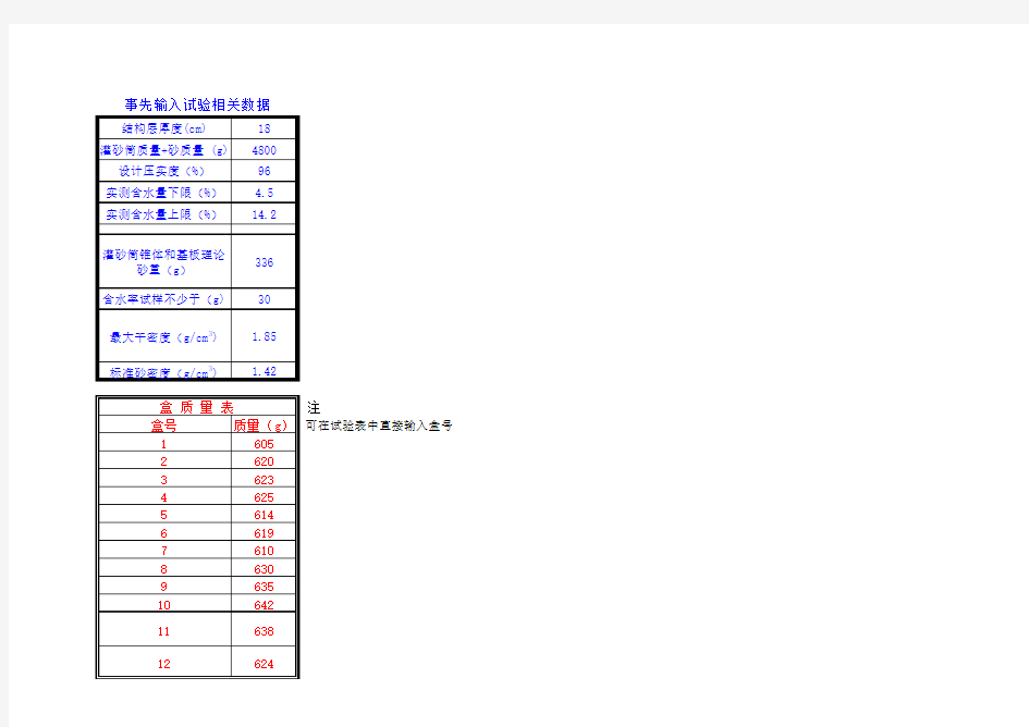 灌砂法压实度自动计算表(华岩试验软件表格样式)