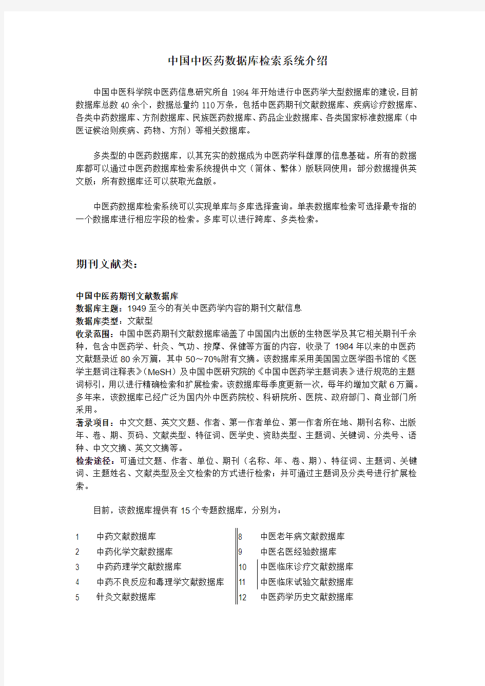 中国中医药数据库检索系统介绍