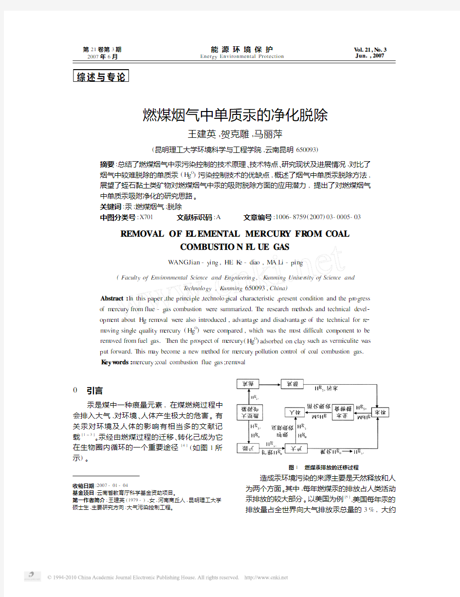 燃煤烟气中单质汞的净化脱除