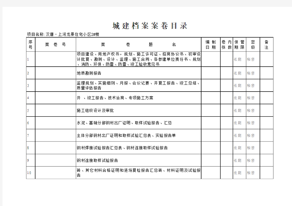 城建档案案卷目录(新样本)