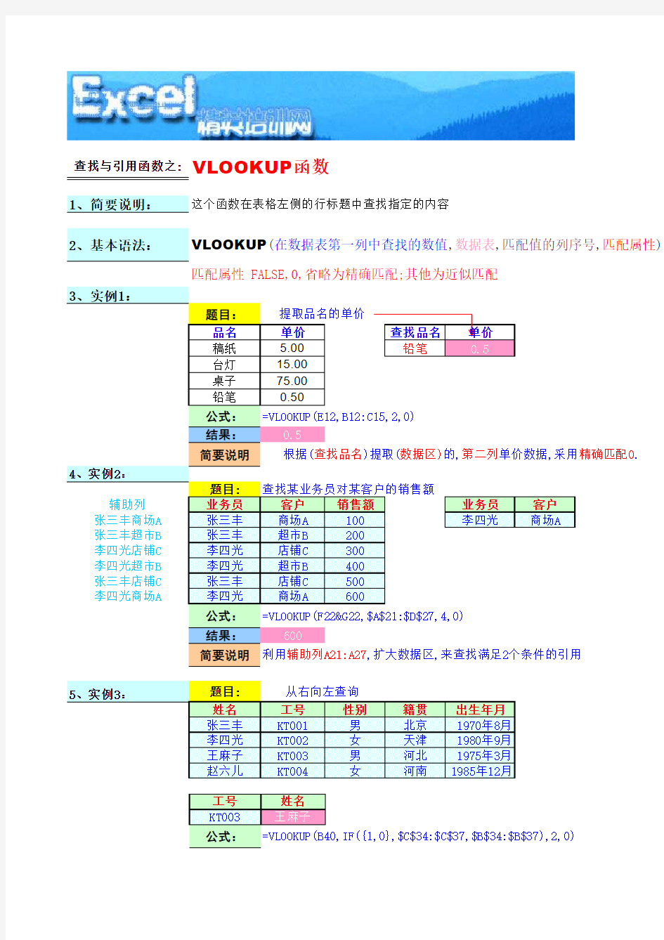 VLOOKUP函数实例应用教程