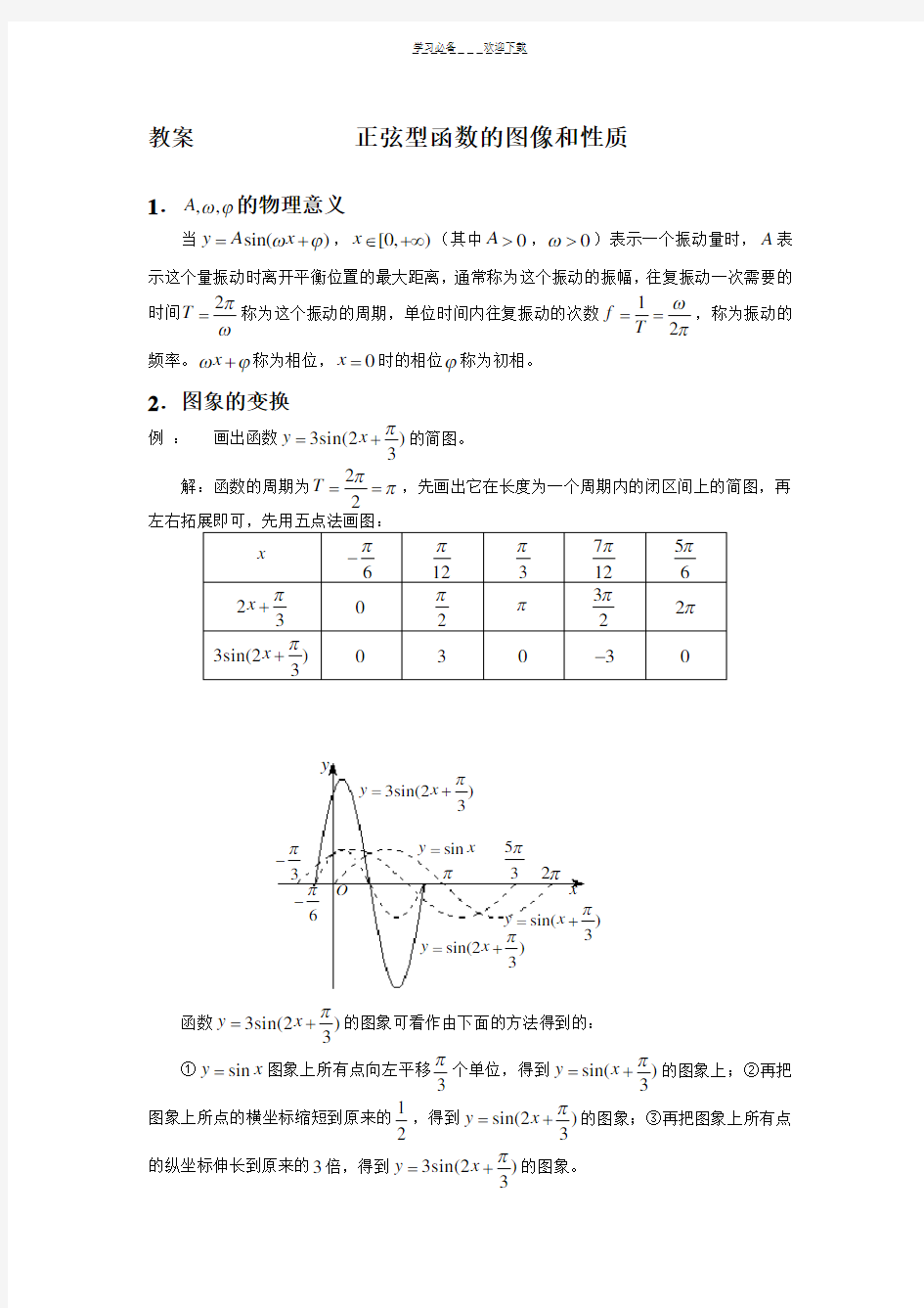 教案正弦型函数的图像和性质