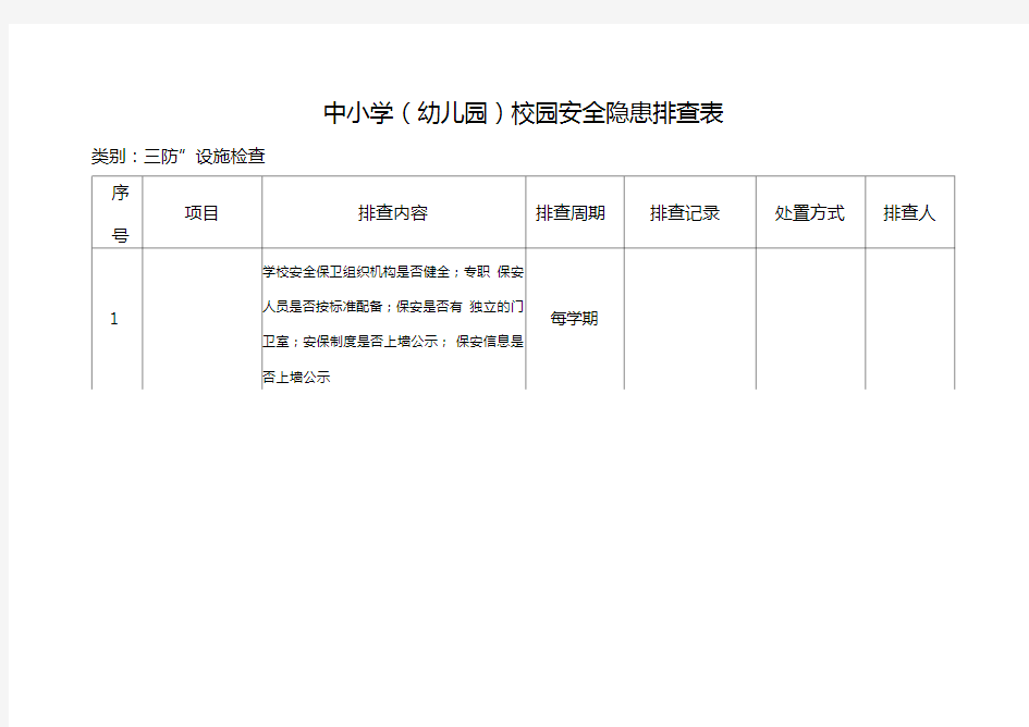 中小学(幼儿园)校园安全隐患排查表