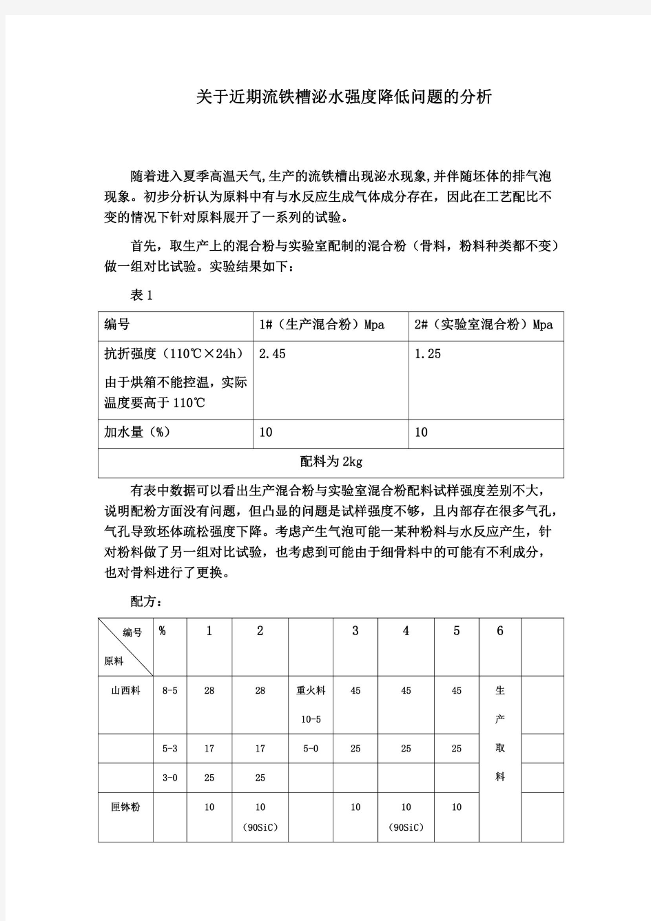 关于流铁槽泌水强度降低问题及原因分析(doc 8页)