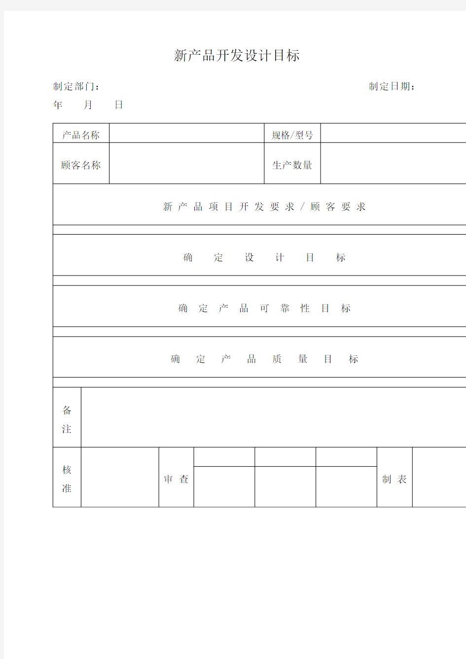 新产品开发设计目标 