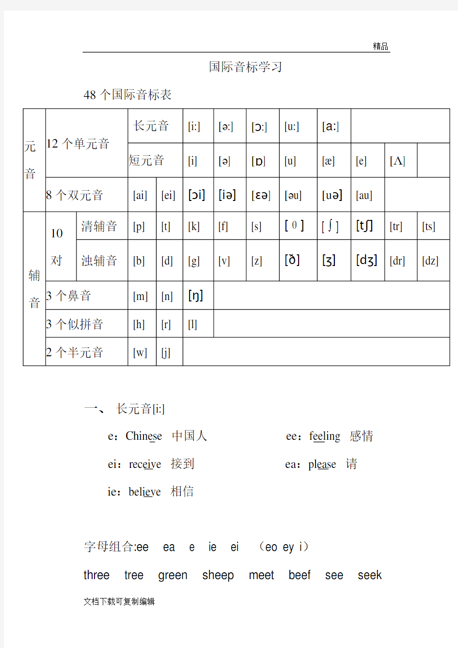 48个国际音标表(打印版)已整理