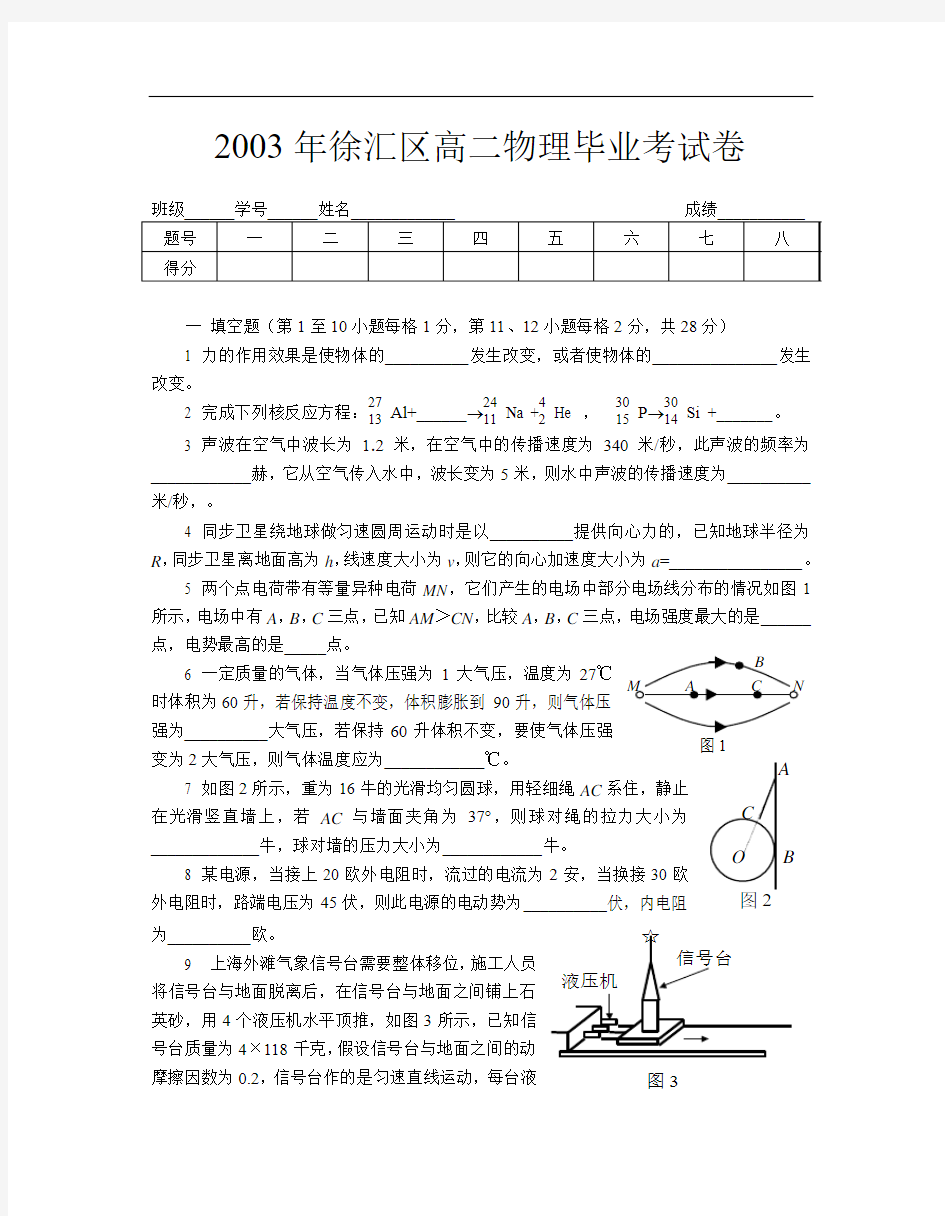 最新-2018年徐汇区高二物理毕业考试卷 精品