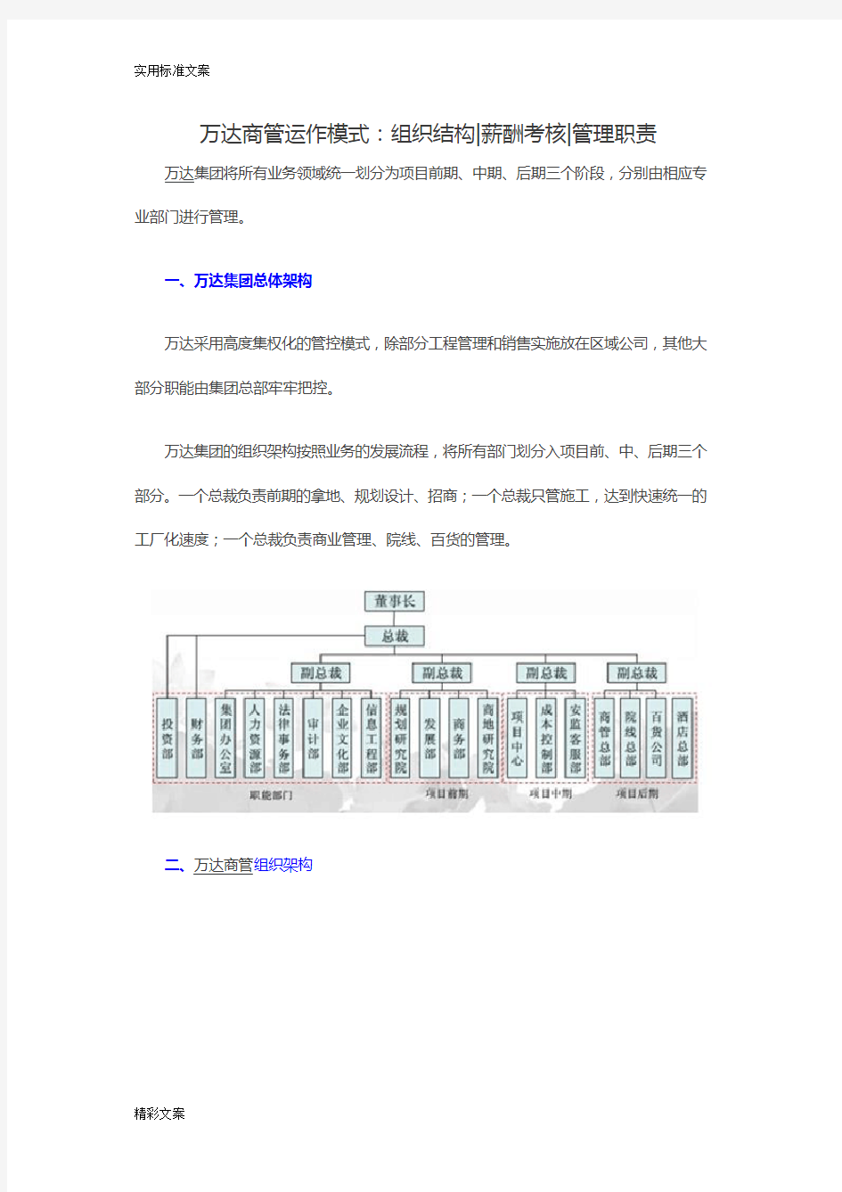 万达商业管理系统模式