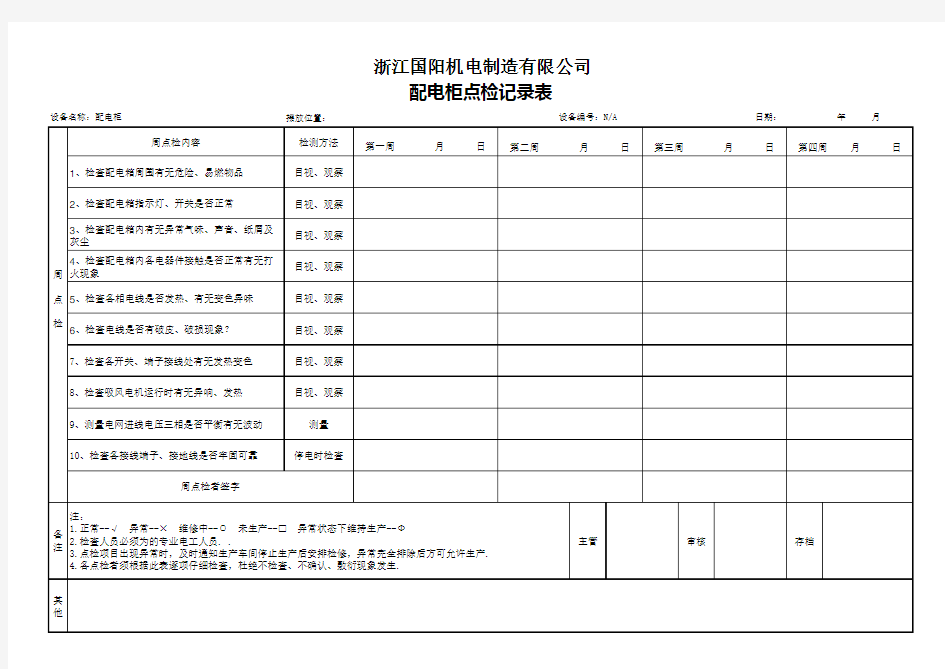 配电柜点检记录表