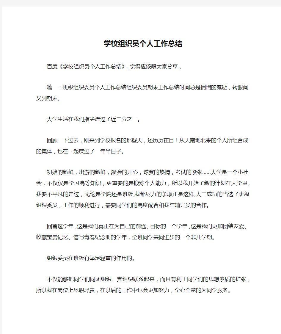 学校组织员个人工作总结