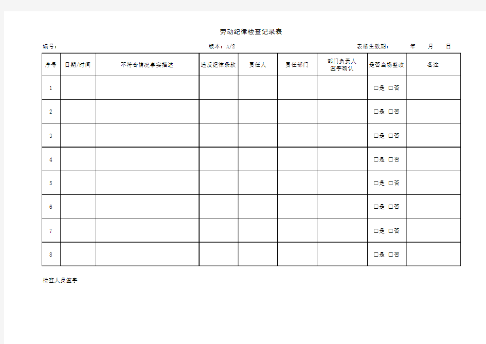 劳动纪律检查记录表