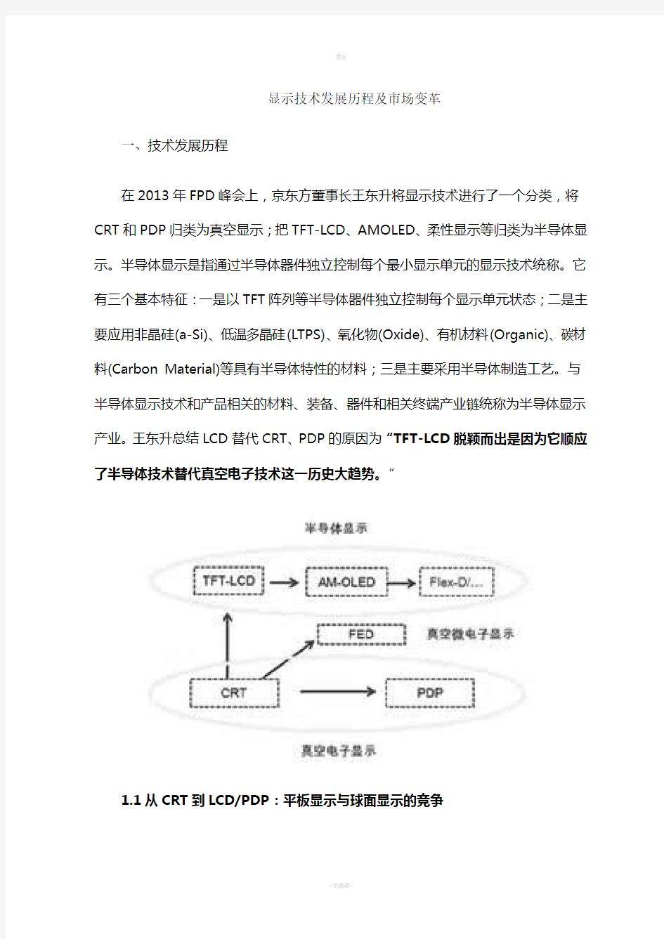 显示技术发展历程及市场变革