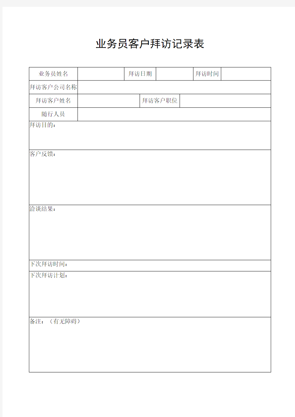 市场部客户拜访记录表模板1