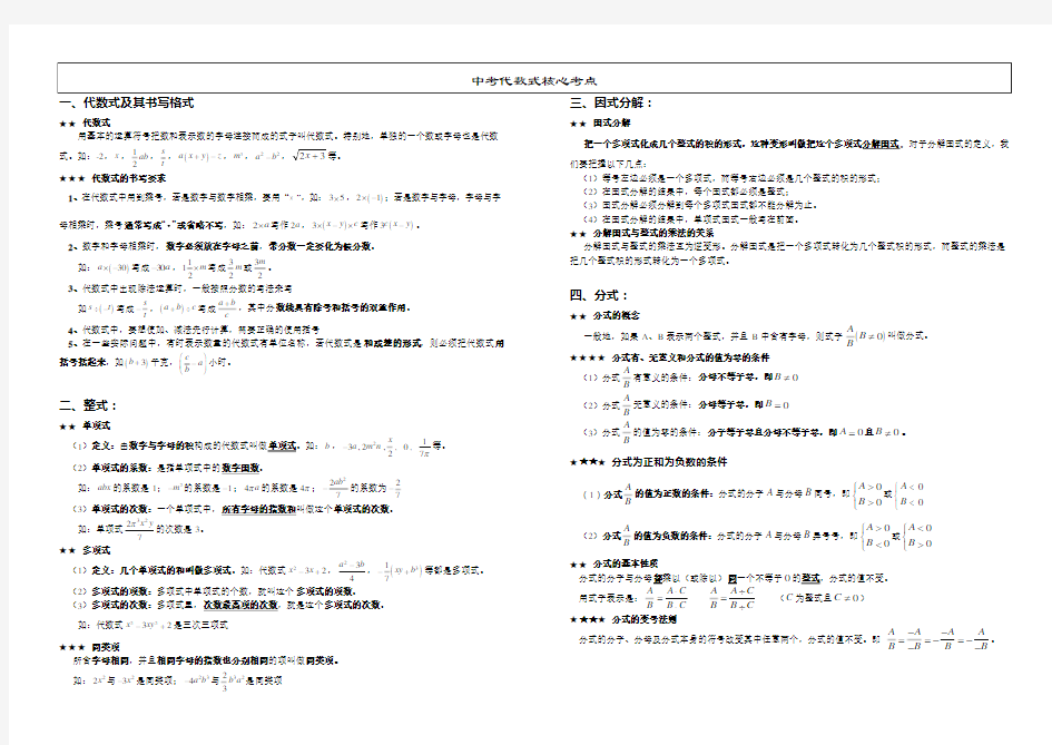 中考代数式核心考点