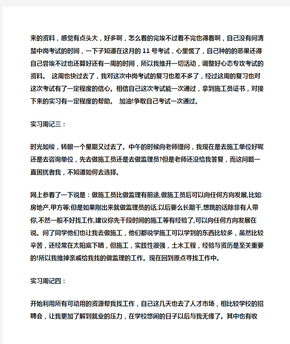 造价咨询公司实习周记(周记)