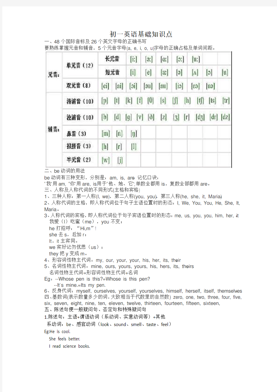 七年级知识点总结