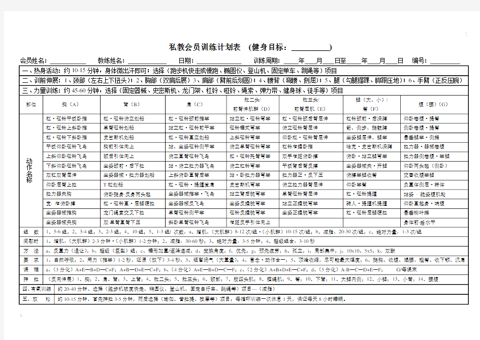 完全健身训练计划表