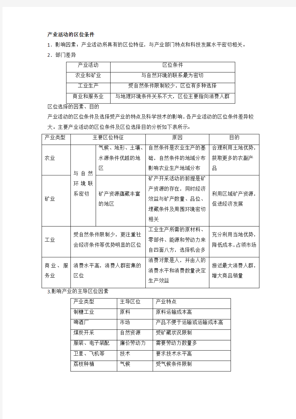 地理知识点梳理-产业活动的区位条件教学提纲