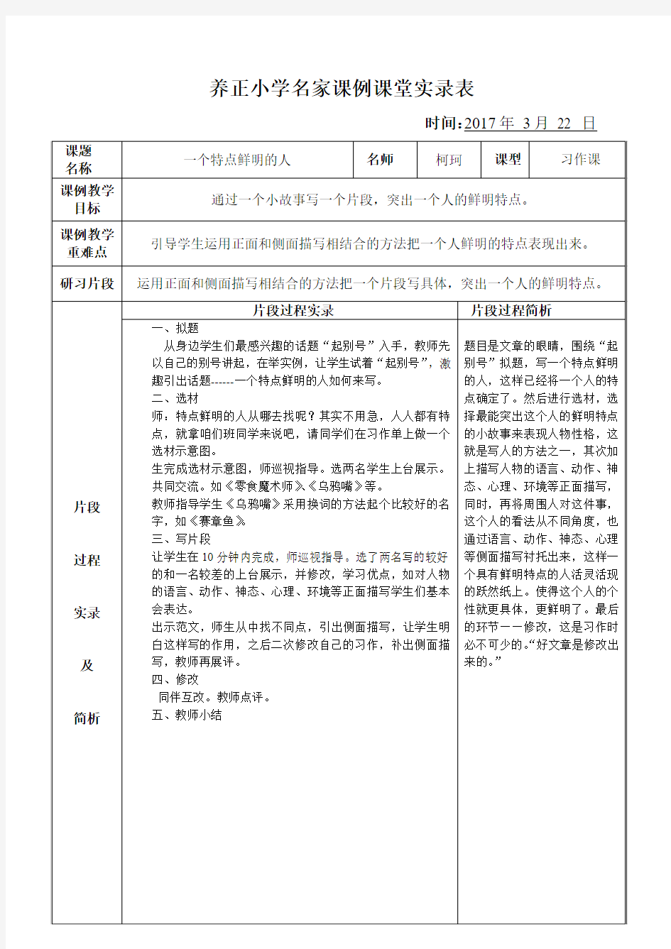 一个特点鲜明的人实录表