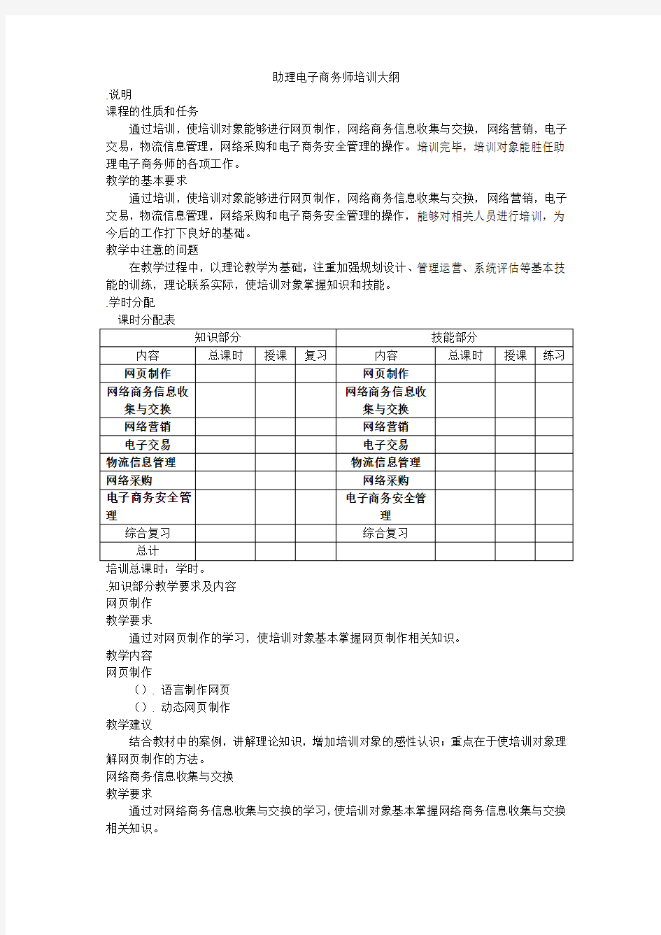 助理电子商务师培训大纲