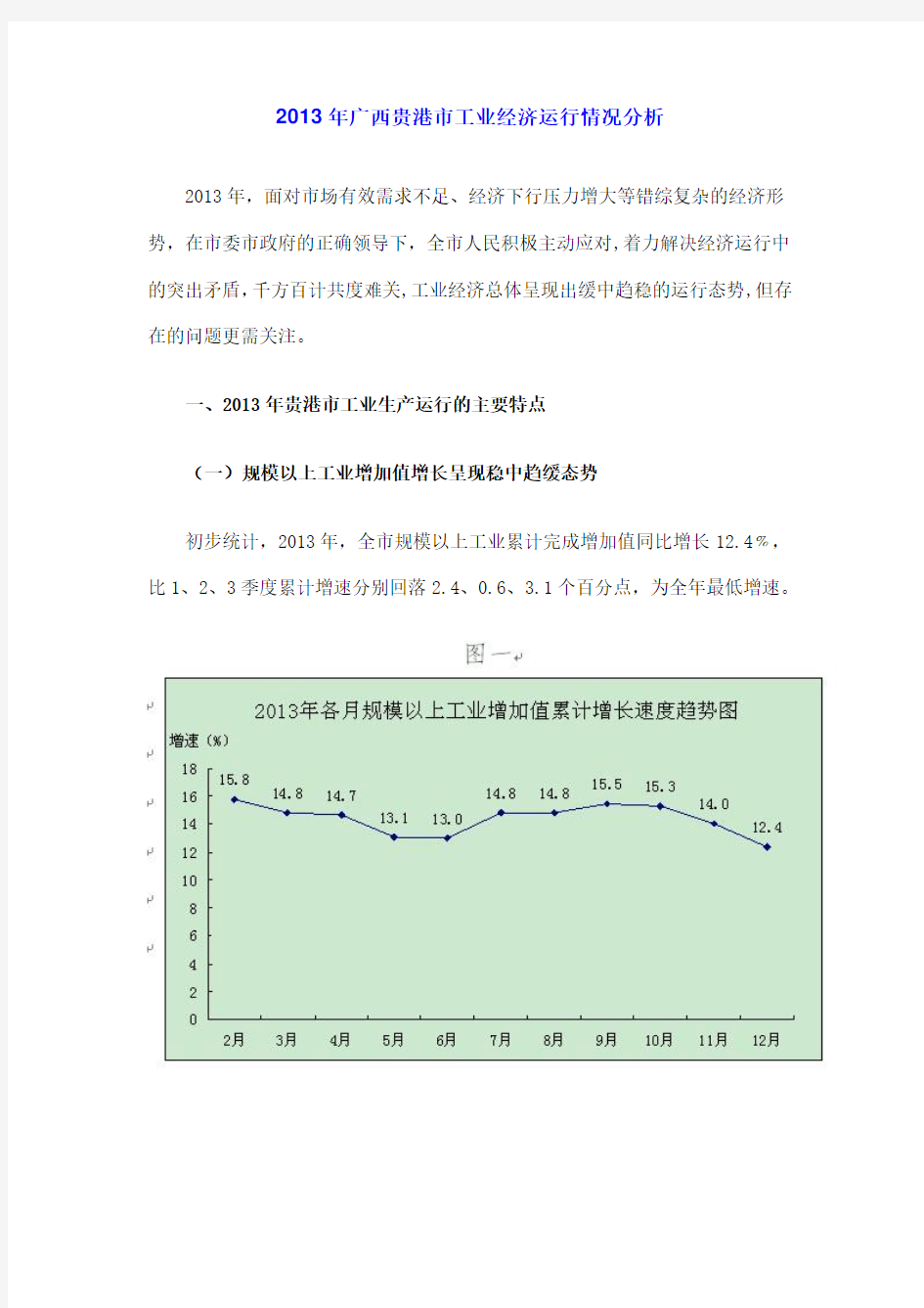2013年广西贵港市工业经济运行情况分析