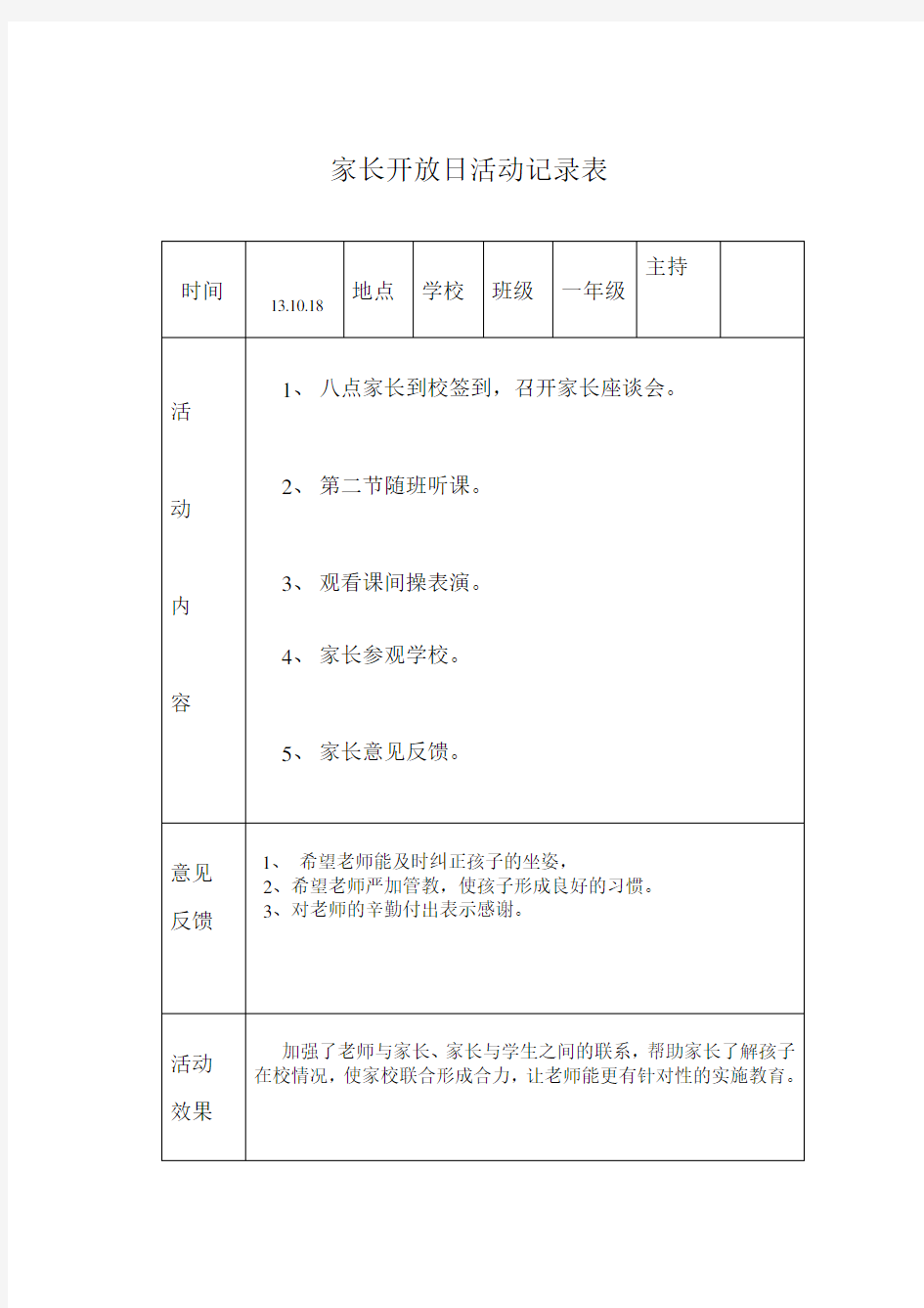 家长开放日活动记录表