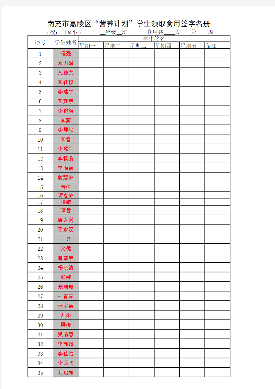 2013秋学生营养餐签名