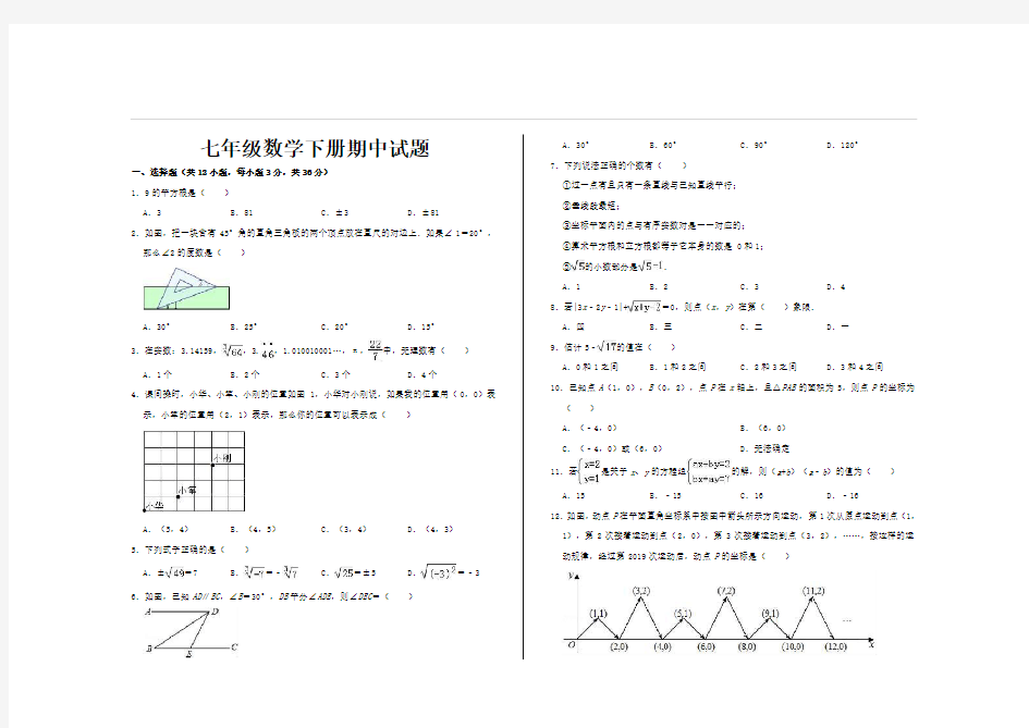 最新人教版七年级数学下册期中考试试题