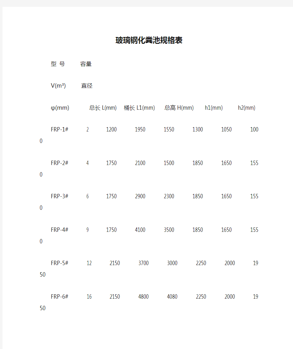 玻璃钢化粪池规格表