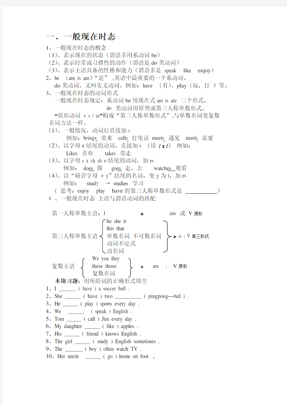 (完整版)一般现在时讲解及练习